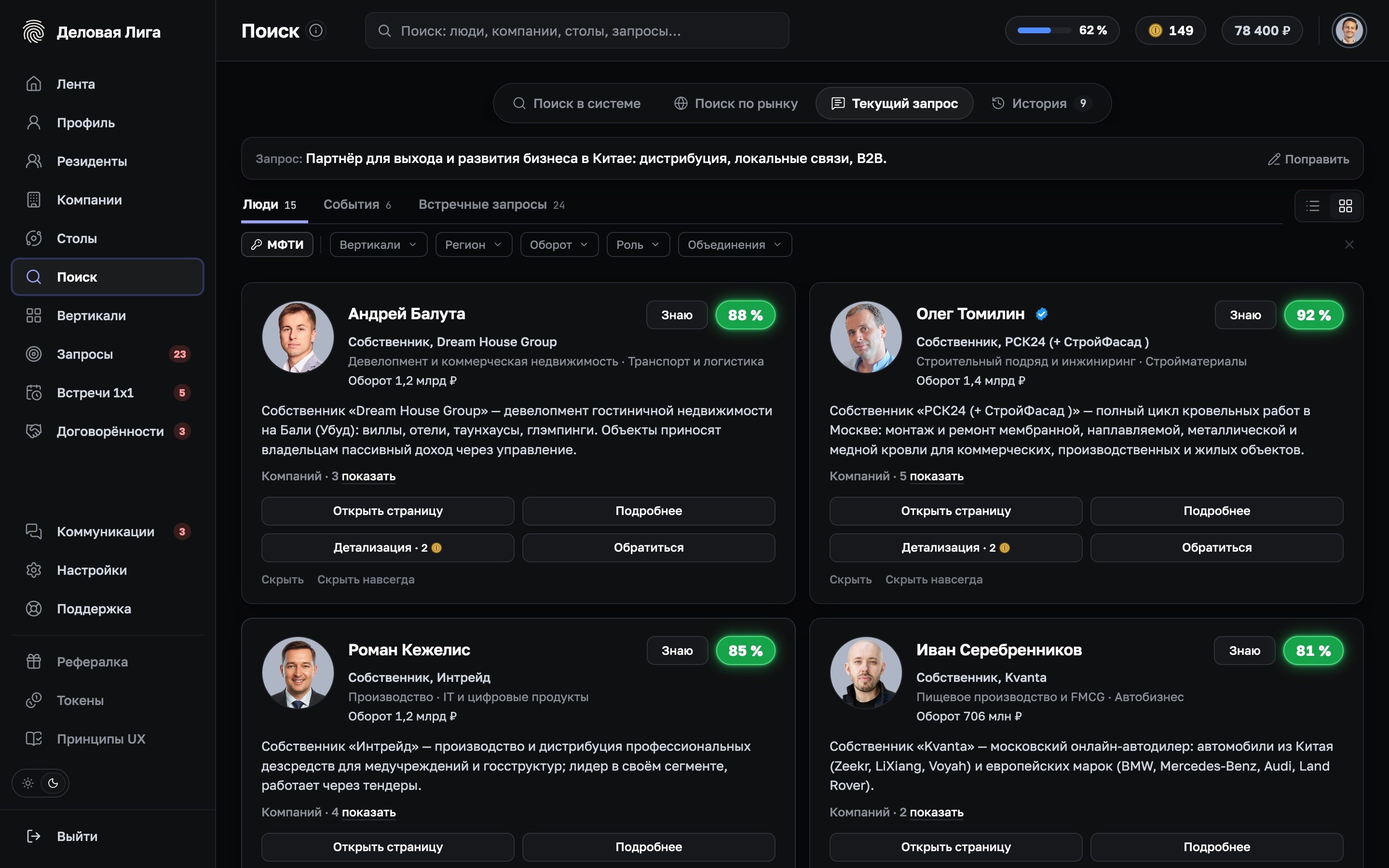 Выдача проверенных резидентов с процентом совпадения